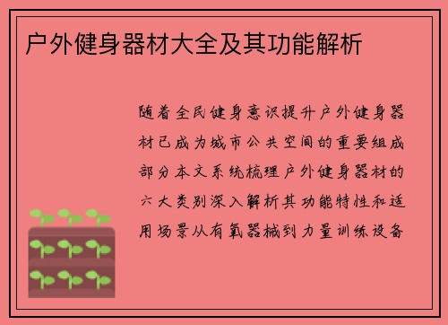 户外健身器材大全及其功能解析